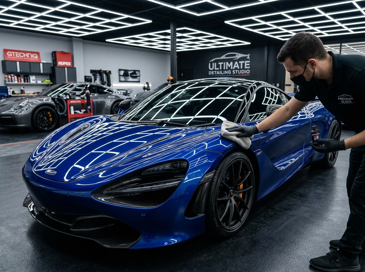 Professional car detailing on a luxury vehicle