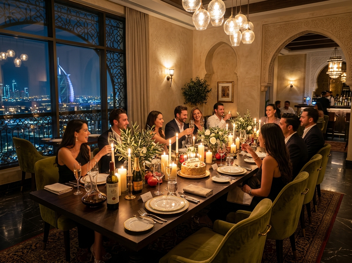 Private dining room with a long table set for a celebration